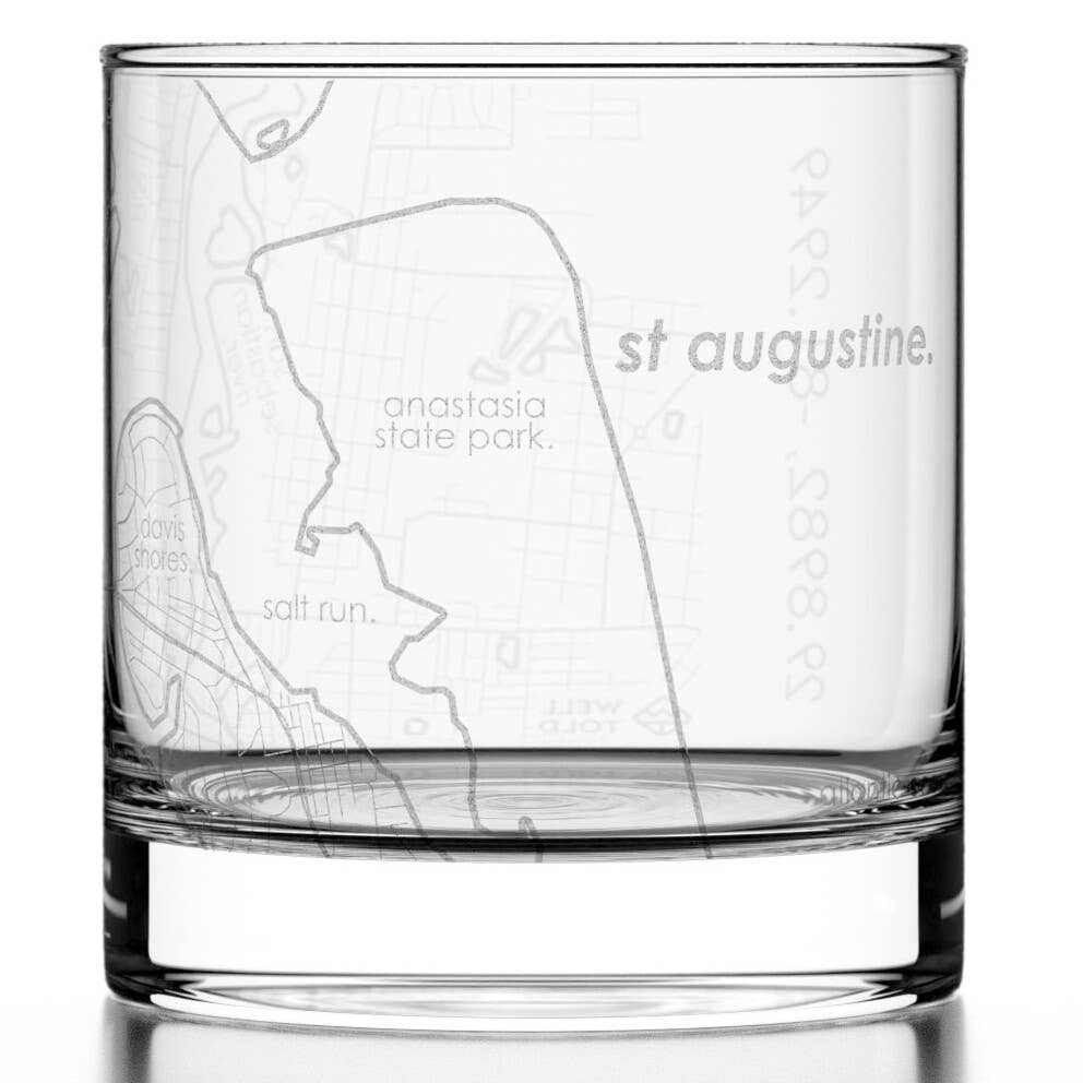 Well Told - Wholesale Drinking Glass/Cup - St Augustine, FL City Map - Etched Whiskey Rocks Glass0