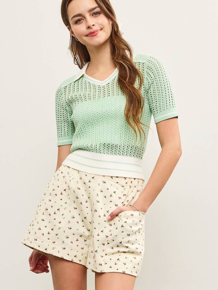COLLARED V NECK SWEATER TOP for wholesale by Mustard Seed