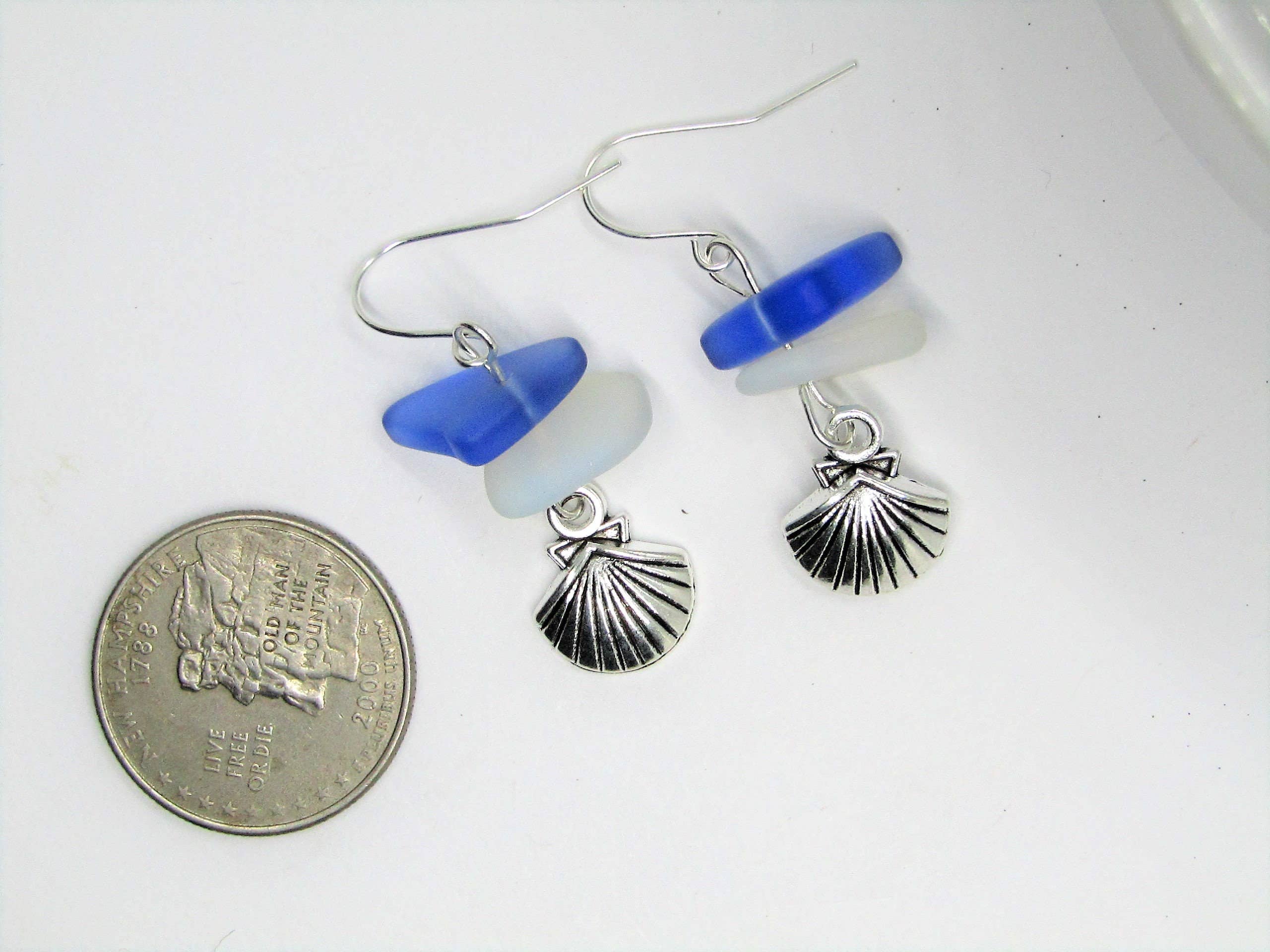 Bad Apple Designs - Wholesale Dangle Earrings - Frosted Sea Glass Earrings with Moonstone & Sapphire2