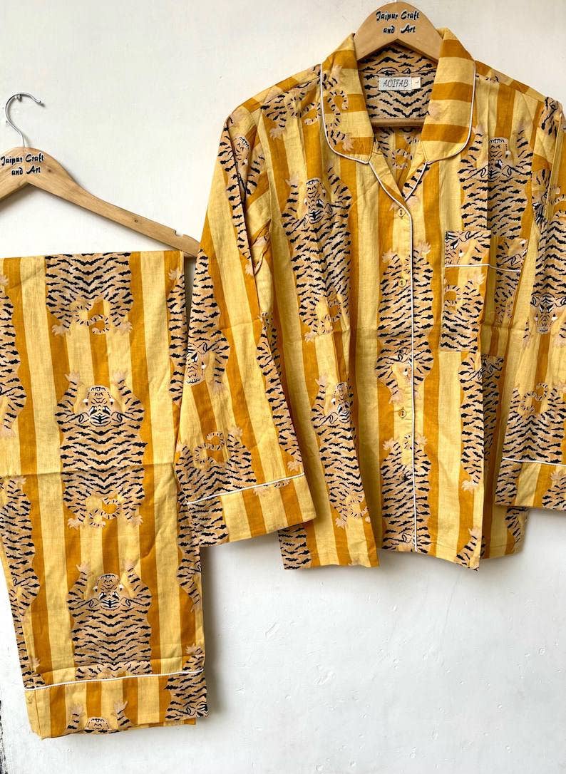bhavnas boutique - Wholesale Dress - Women's - Tiger Print 100% Cotton Set Handmade Women's PJ Set