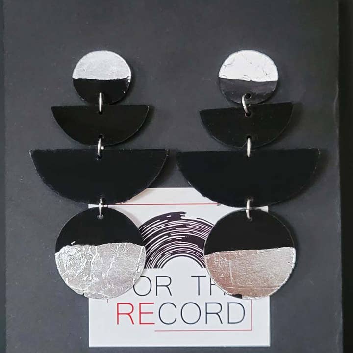 B-52 Hand Cut Vinyl Dangle Earrings with Gold Leafing for wholesale by For the Record