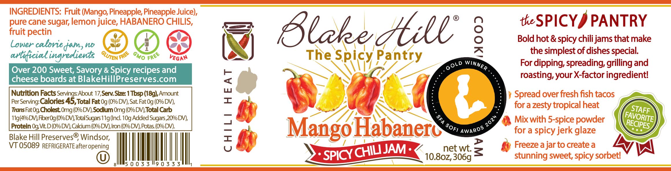 Blake Hill Preserves - Wholesale Jam/Jelly - Mango Habanero Spicy Chili Jam: sofi GOLD Winner10