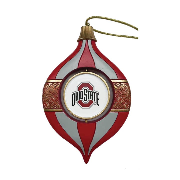 5.5" Ohio State Spinning Bulb Ornament for wholesale by Santa’s Workshop Inc.
