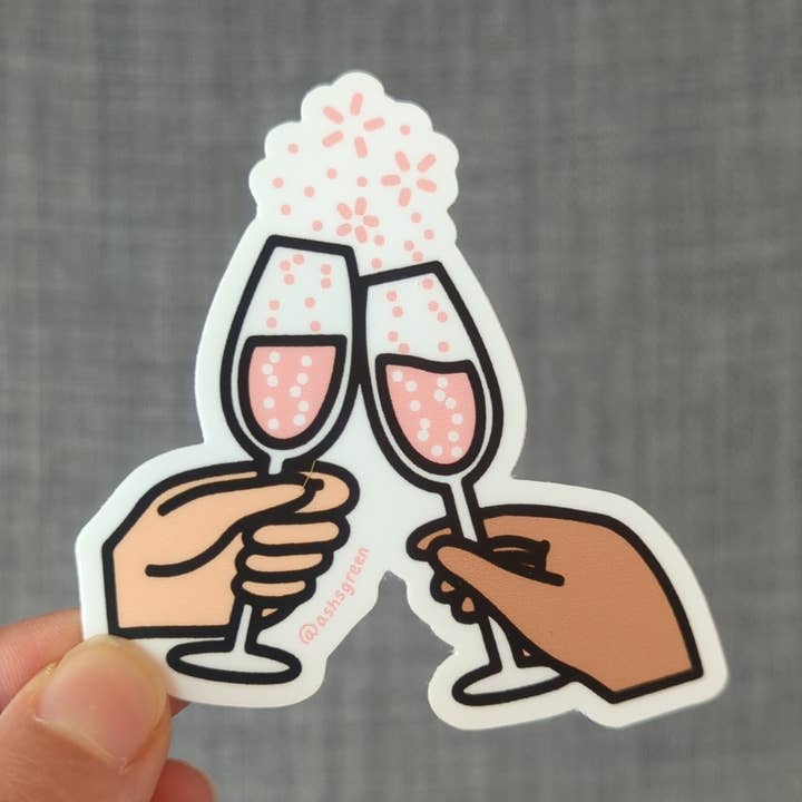 Champagne Toast - 3" vinyl sticker for wholesale by Ashleigh Green Studios
