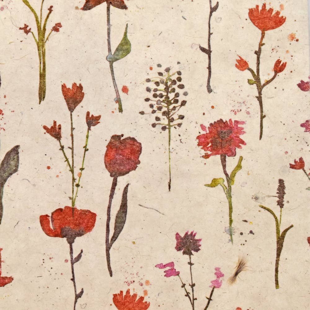 Fair to Trade Ltd – wholesale Gift bag – Handmade Lokta Paper Gift Bag Red flowers on Beige 2 Sizes1