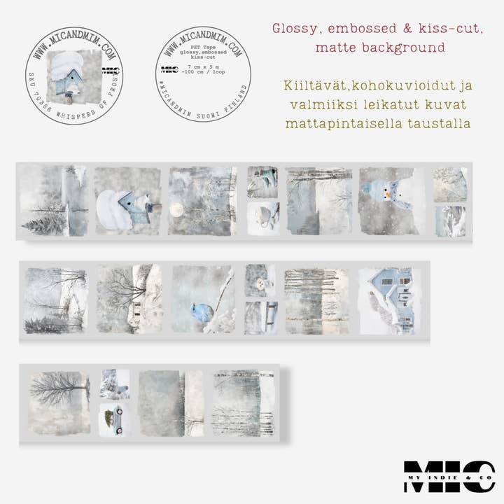 MIC | Ruban PET (3D Brillant & Découpe à mi-chair) : Murmures de Givre pour la vente par MIC & MIM Premium Paper Shop