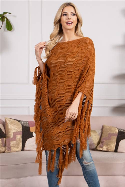 MYS Wholesale Inc - Wholesale Poncho - Women's - Knitted Net Wave Pattern Fringe Tassel Poncho30