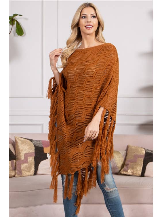 MYS Wholesale Inc - Wholesale Poncho - Women's - Knitted Net Wave Pattern Fringe Tassel Poncho30