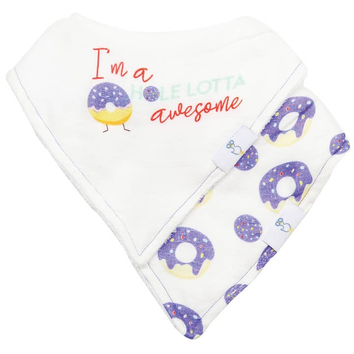 2 PK Muslin & Terry Cloth Food Bib Set Donut for wholesale by GooseWaddle + Pello