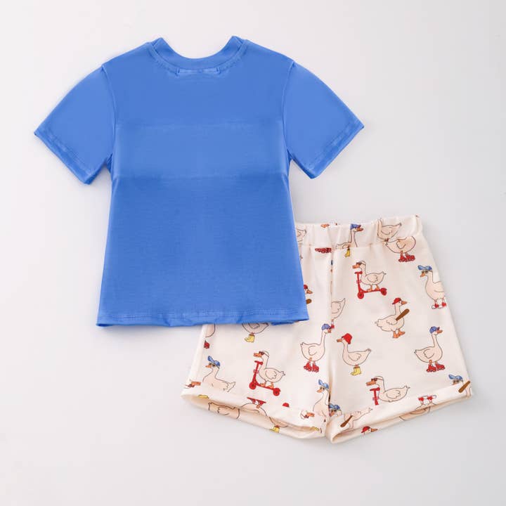 Auraquise - Vente Ensemble haut et short – enfant - Vêtements assortis d'été pour garçons frères avec broderie d'oie farfelue6