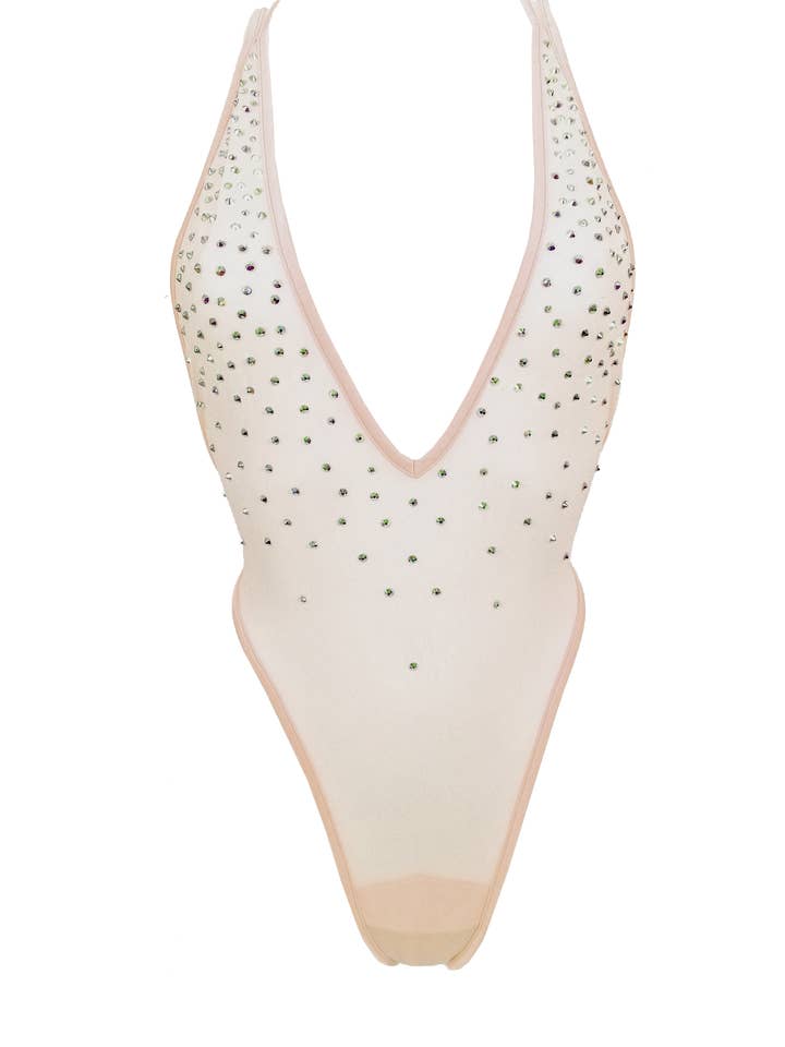 Högskuren Bodysuit SKINNY CRYSTAL / Sexig Lingerie Genomskinlig Mesh / HUD för wholesale av EXES LINGERIE