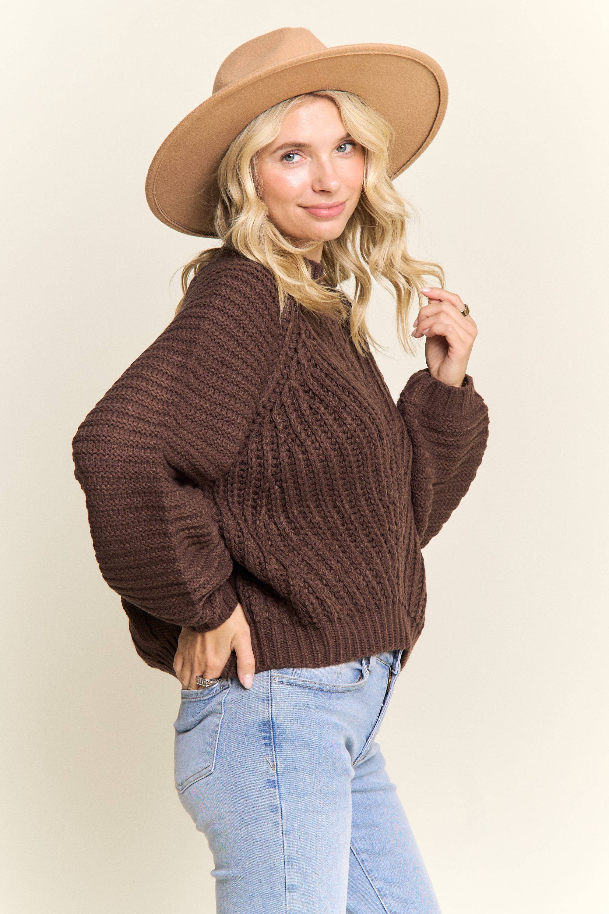 Madelyn - Vente Pull en maille – femme - LESW4173-PULL À COL MONTANT EN MAILLE CÂBLÉE2