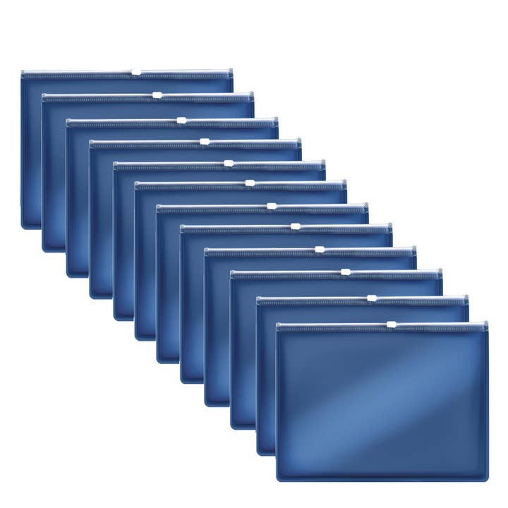 Ledsone - Wholesale Folders - 12 Pack Plastic Thick Zipper Document File Waterproof Folder ~52860