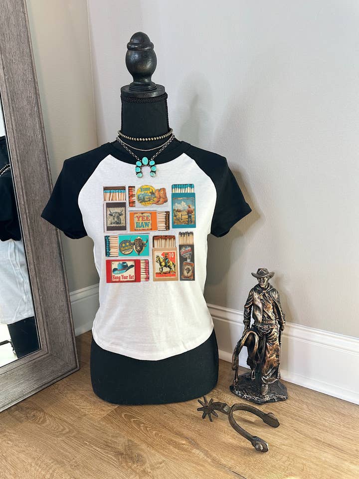 Western Matchbox Baby Tee for wholesale by Gunpowder and Glam Boutique