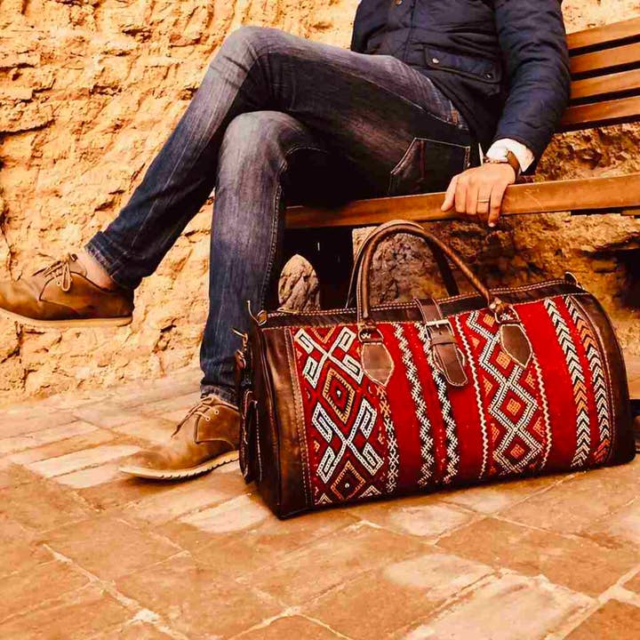 Leather Kilim Travel Bag Dark Brown for wholesale by NOMAD&FASHION