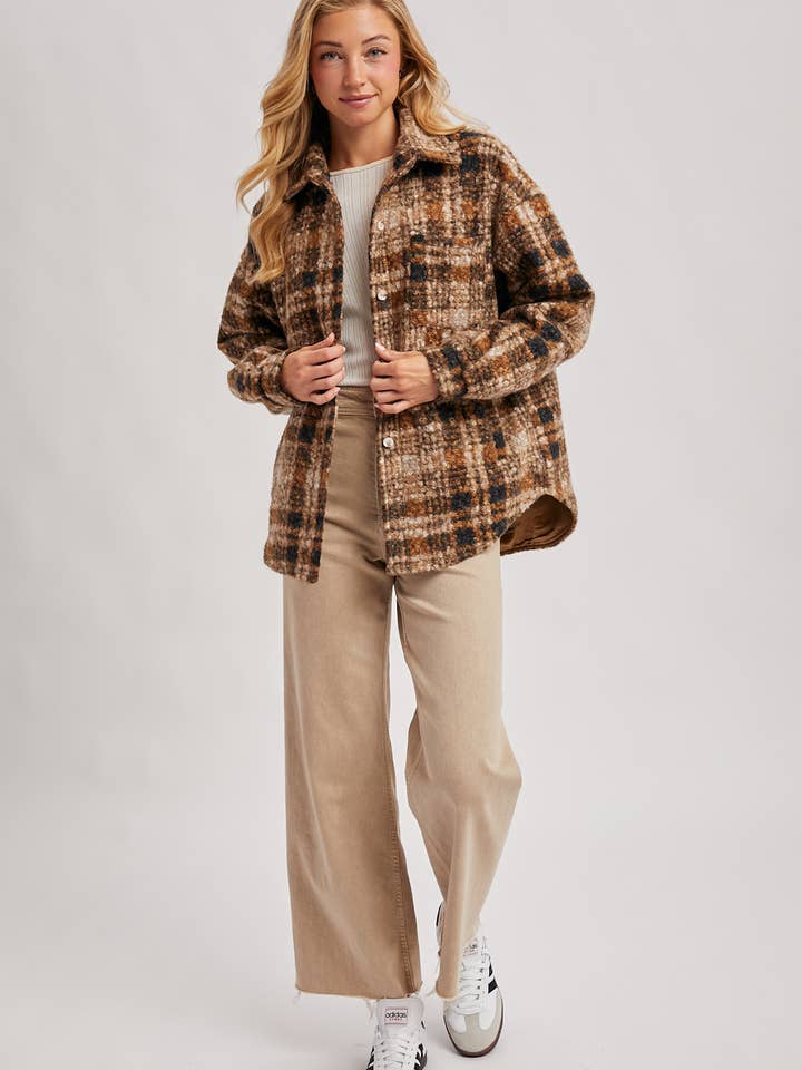 Bluivy - Wholesale Shirt Jacket/Shacket - Women's - BUTTON DOWN BOUCLE PLAID SHACKET WITH POCKETS17