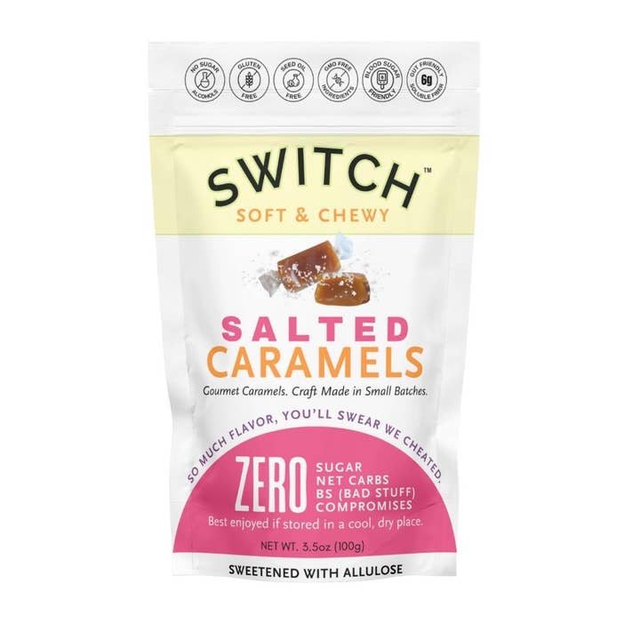 SWITCH® Salted Caramels - 3.5oz Bag for wholesale by SWITCH® (Scrummy Sweets Co.)