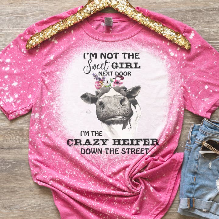 Funny Crazy Heifer Bleached Shirt for wholesale by Sparkle Boutique2U