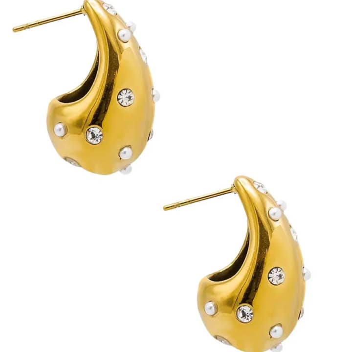 HoopLa - Venta al por mayor Pendientes de aro - Icono Gota de Lágrima-Acero Inoxidable y CZ6