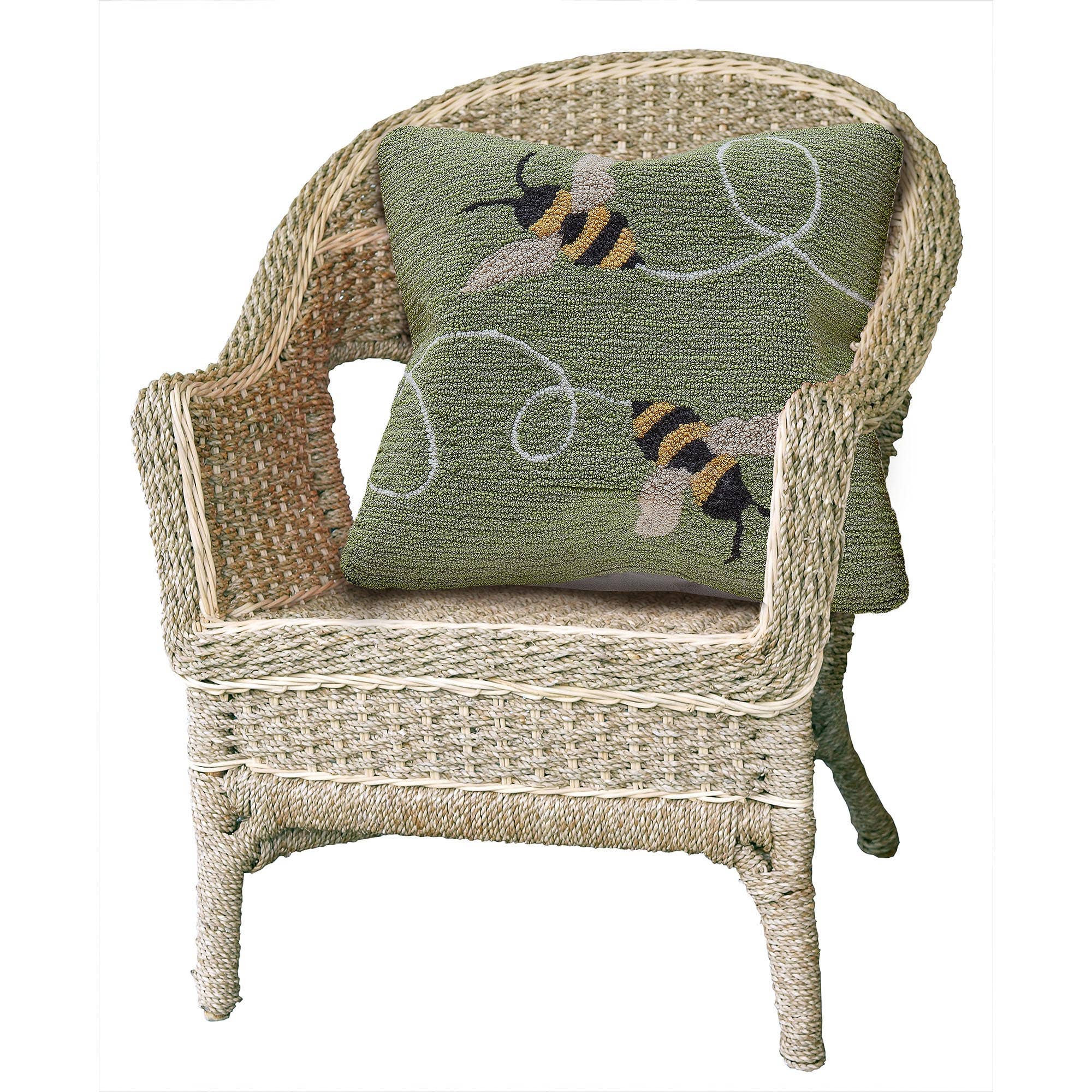 Green Frontporch Buzzy Bees Indoor/Outdoor Pillow for wholesale on Faire2