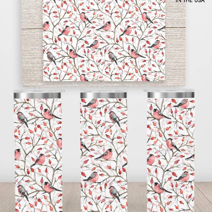 Bullfinch on Branch 20oz Skinny Insulated Tumbler for wholesale by ADDLE iNK