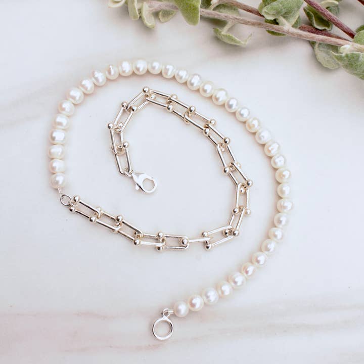 Silver Hardware and Fresh Water Pearls Necklace for wholesale by Plumage Jewelry