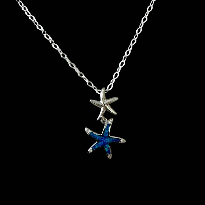 Ciondolo a doppia stella marina con opale da laboratorio, argento sterling per la vendita all'ingrosso da parte di Jackie Gallagher Designs - Handmade Coastal Jewelry