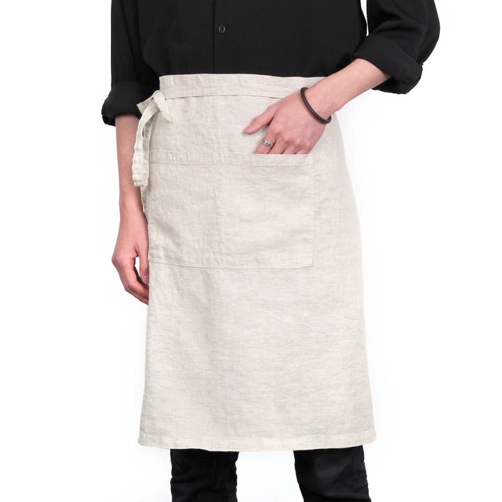 Triton Linen – wholesale Förkläde – Linne Bistro Halvförkläde med Fickor 25 x 35 Tum - Natur