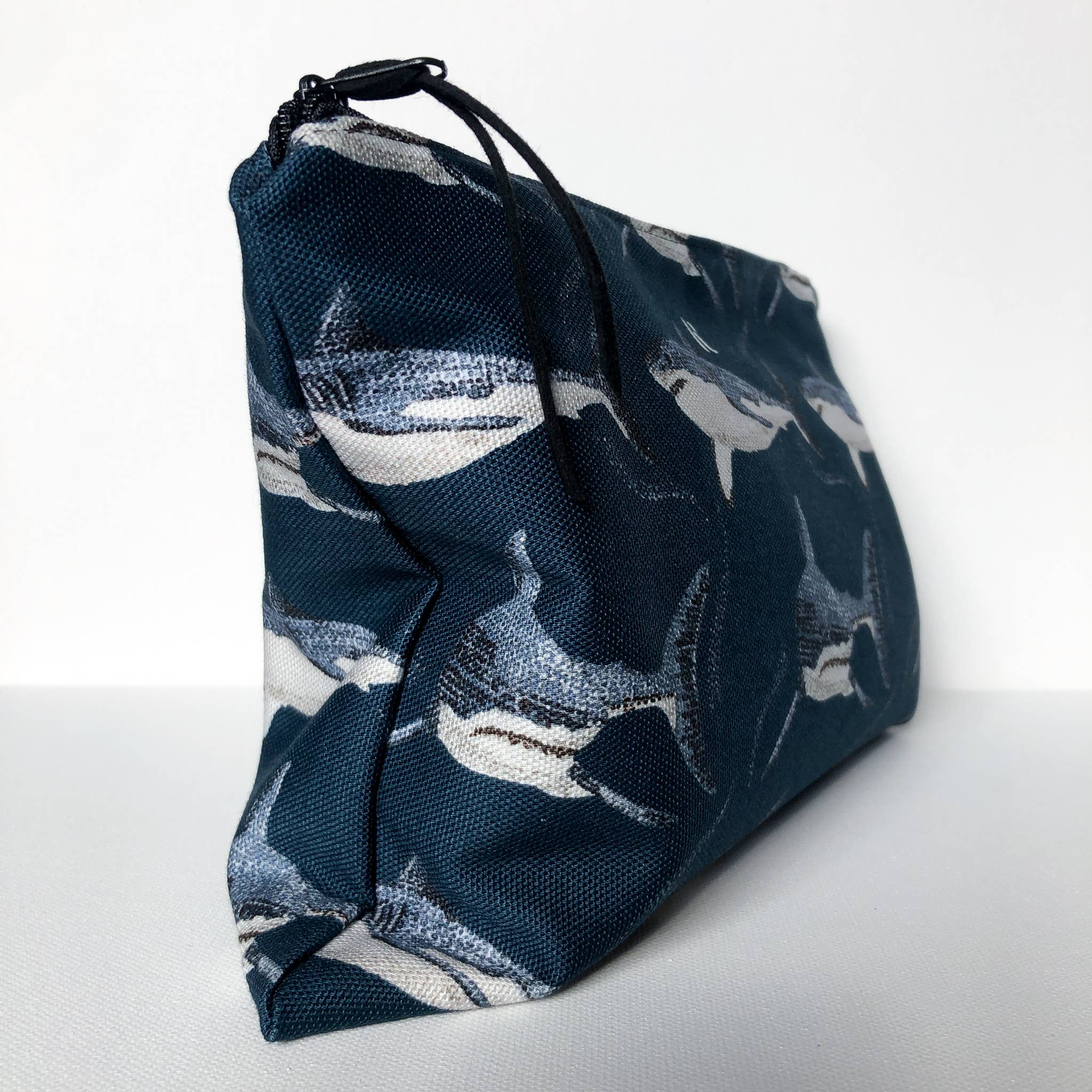 Kelsey Emblow Illustration – wholesale Make-up/cosmetic bag – Shark Pouch (watercolour) Organic Cotton1