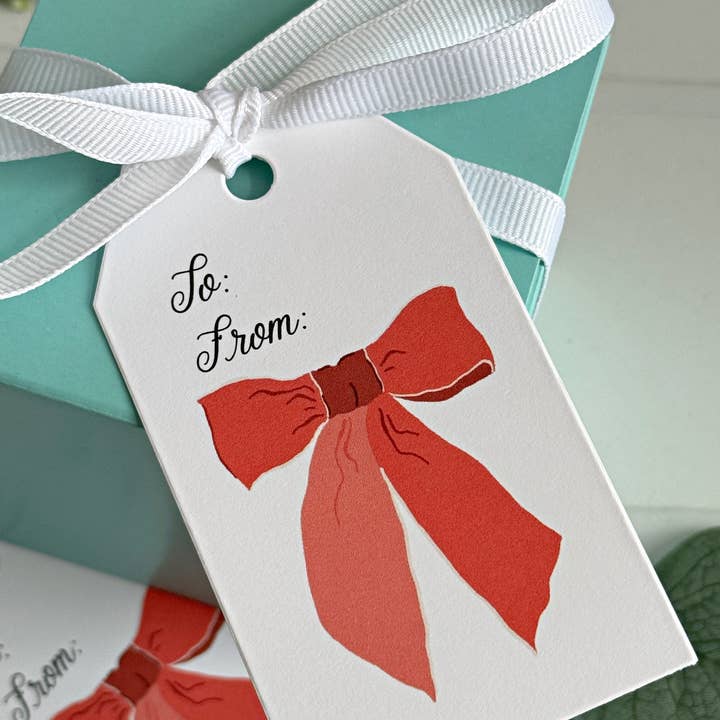 EnFete, LLC - Wholesale Gift Tag - Red Bow Christmas Gift  & Favor Tags | Set of 10 0