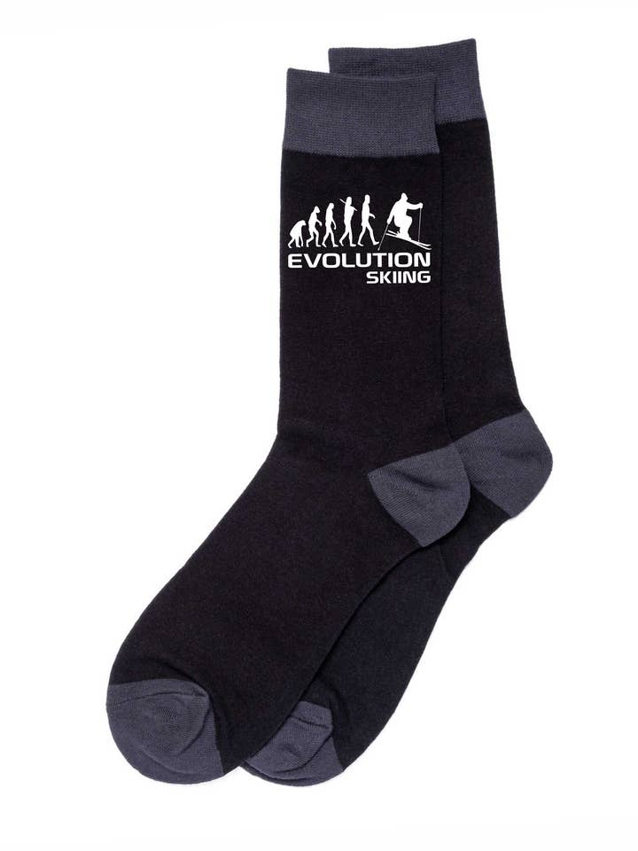 Evoluzione di uno sciatore Calzini neri da uomo Regalo di compleanno originale per la festa del papà per la vendita all'ingrosso da parte di Print4U