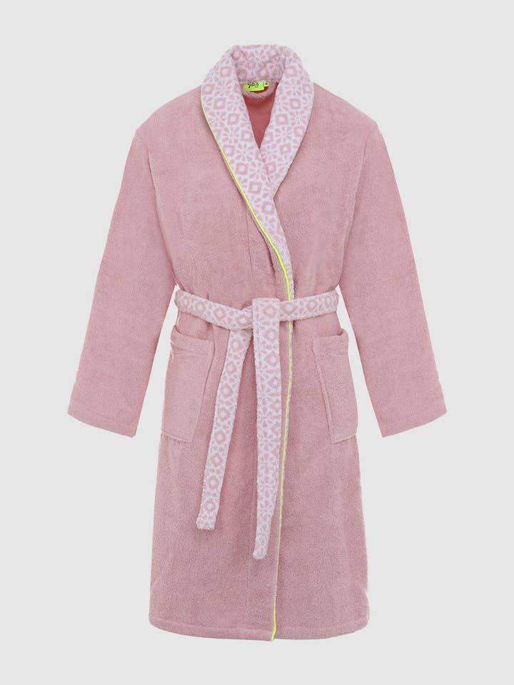 Pink Col Azulejos French Terry Adult Bathrobe for wholesale by GILI'S