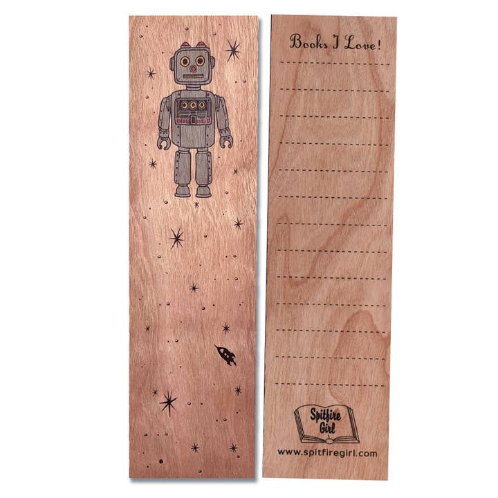 Wood Bookmark - Robot for wholesale by Spitfire Girl