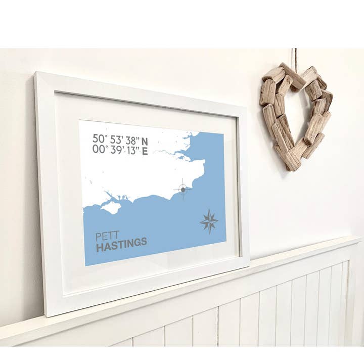 Pett Coastal Map Print for wholesale by SeaKisses
