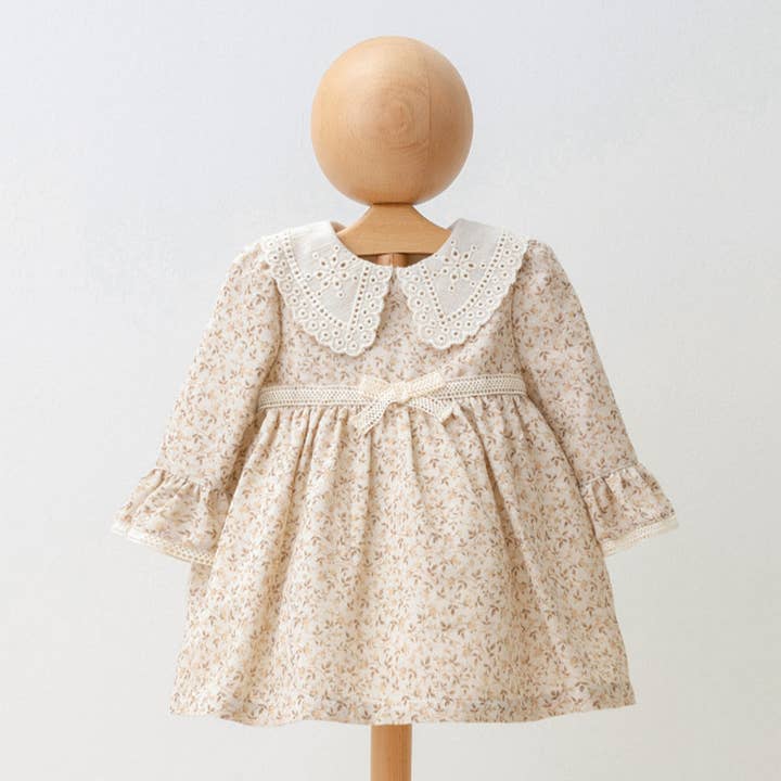 Vintage-Inspired Floral Linen Baby Dress with Layered Skirt for wholesale by Omnis Pura
