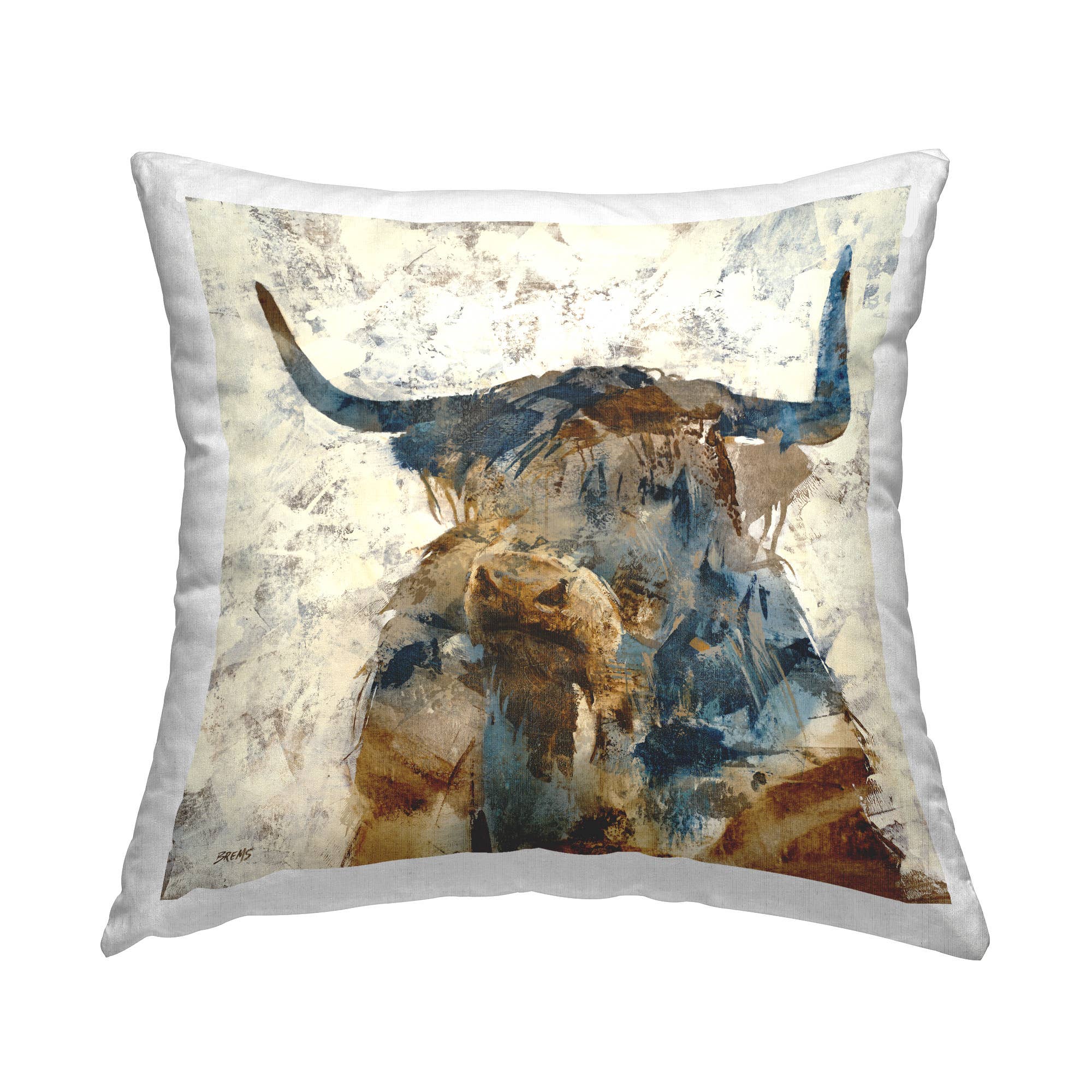 Brown Farmhouse Longhorn Highland Cattle Animal Throw Pillow for wholesale on Faire0