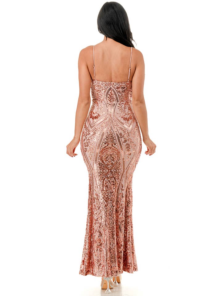 Lovesome – Engroshandel Aftenkjole - Dame – CD30174: HAVFRUE MAXI KJOLE MED PAILLETTER