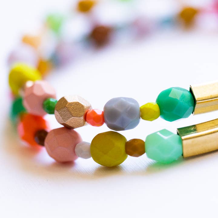 Nest Pretty Things - Wholesale Beaded Bracelet - Colorful Mixed Bead Stretchy Bracelet with Brass Tube3
