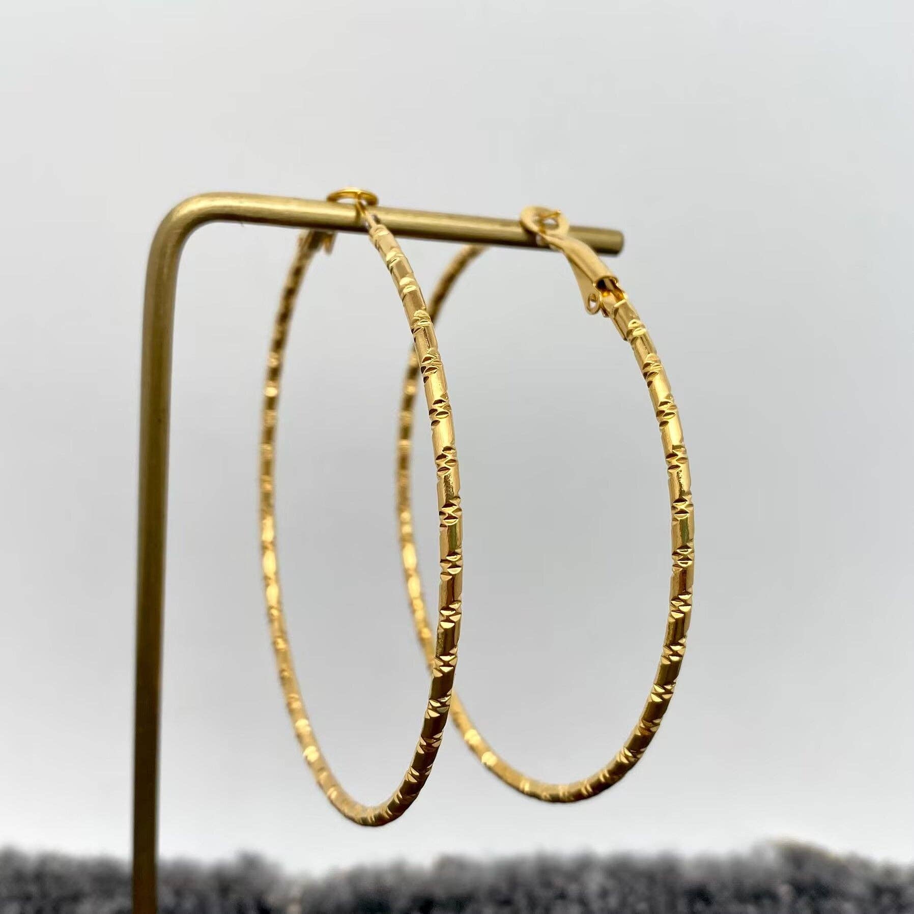 Mio Queena - Wholesale Hoop Earrings - 60mm Inside Diameter 18K Gold Plated SS Hoop Earrings - FGS8