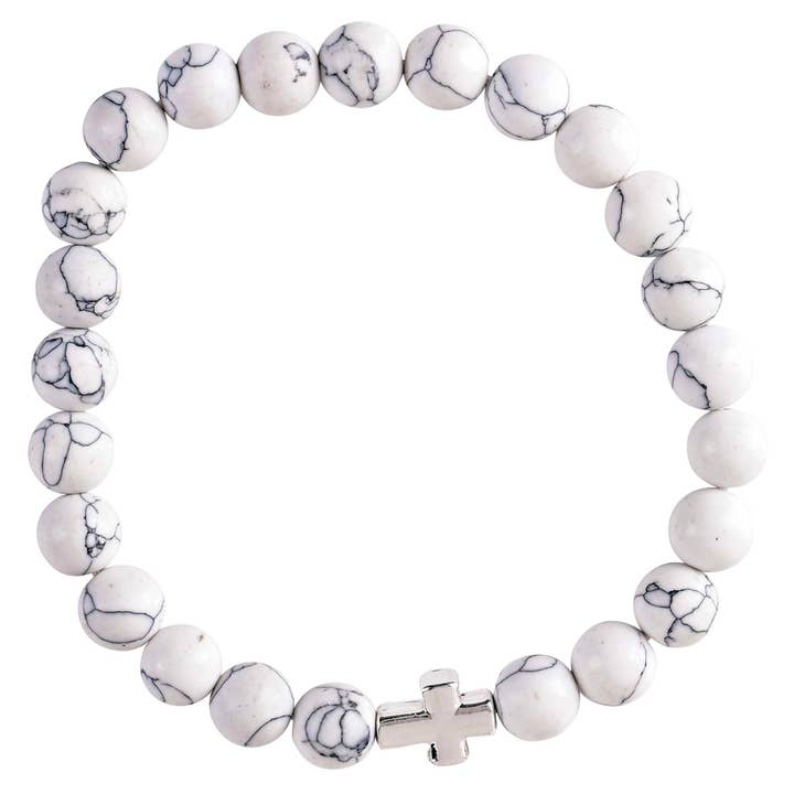 Bracelet Howlite White Stone With Cross for wholesale by Dicksons