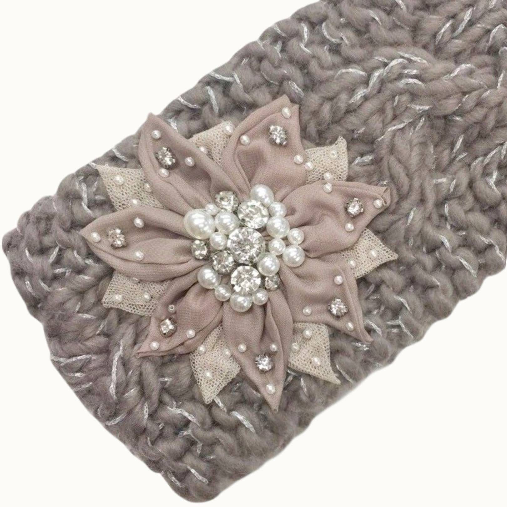 Olive & Pique – Engroshandel Pandebånd - Dame – Floral BejewelBling Glitz Knit Metallic-Lurex hovedindpakning3