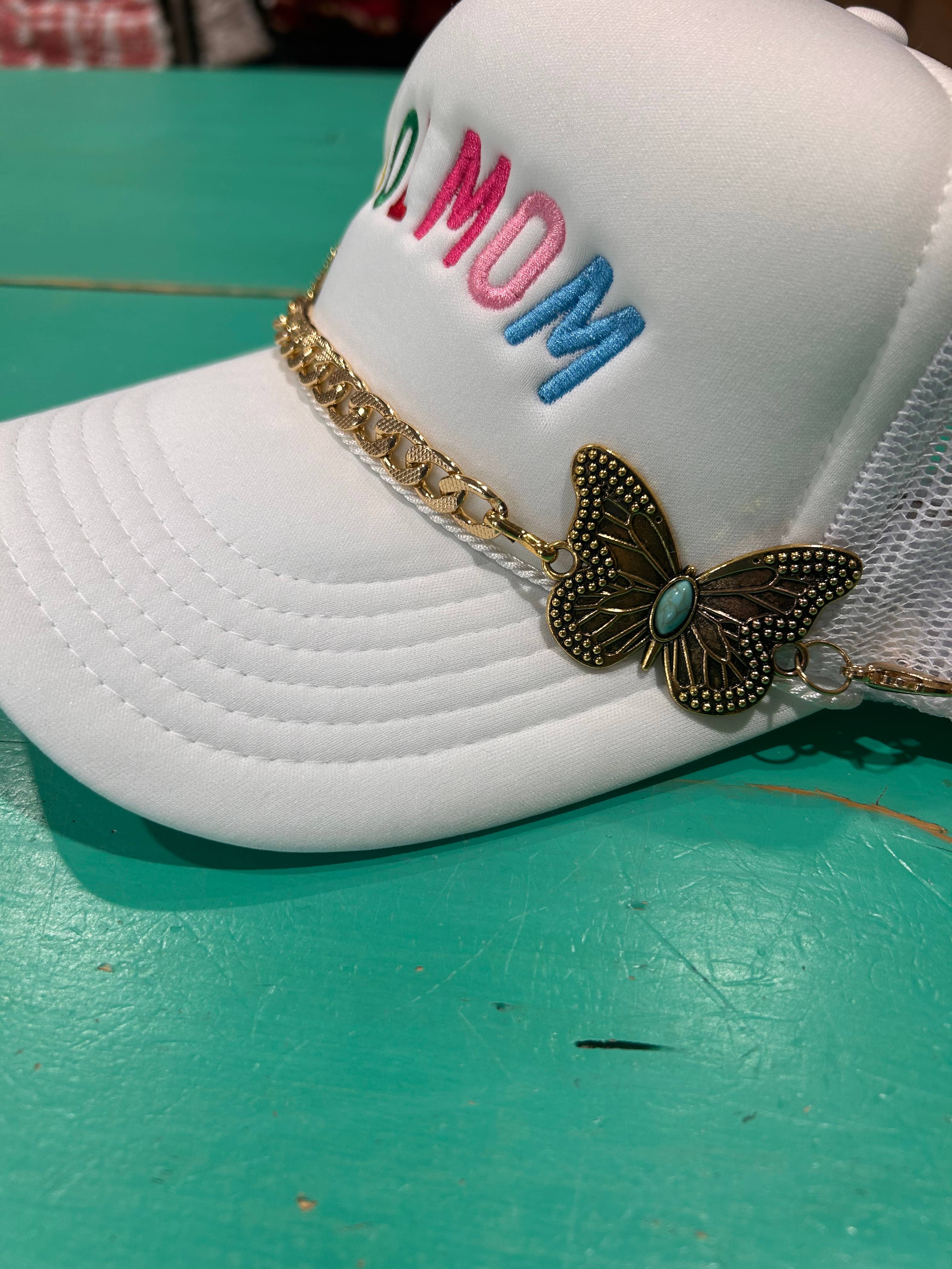 Vibes Hat Company - Wholesale Hat Accessory - Women's - Turquoise & Embossed Gold  Butterfly Trucker Hat Chain | Cap2