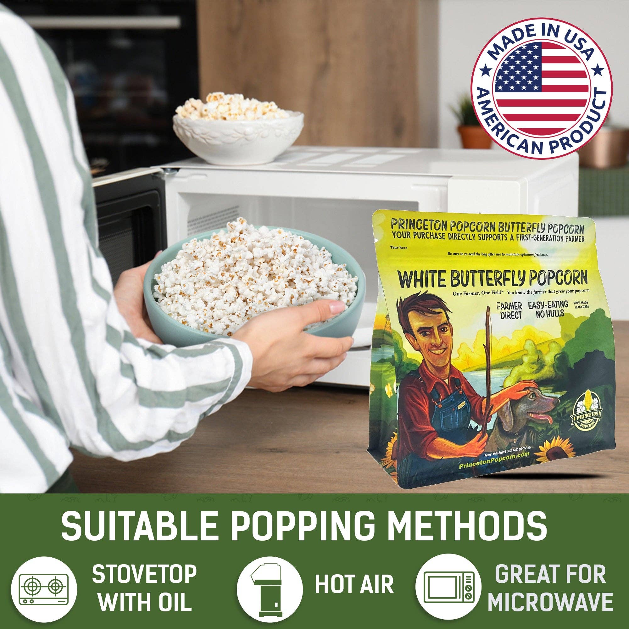 Princeton Popcorn Company, LLC – Engroshandel Popcornkerner – 2lb pose Princeton Popcorn store gule popcornkerner, luftige og store, ikke-GMO, skrogfri, direkte fra landmanden, glutenfri til popning, ideel til oliepopcornmaskine, mikrobølgepopcorn eller luftpopper.7