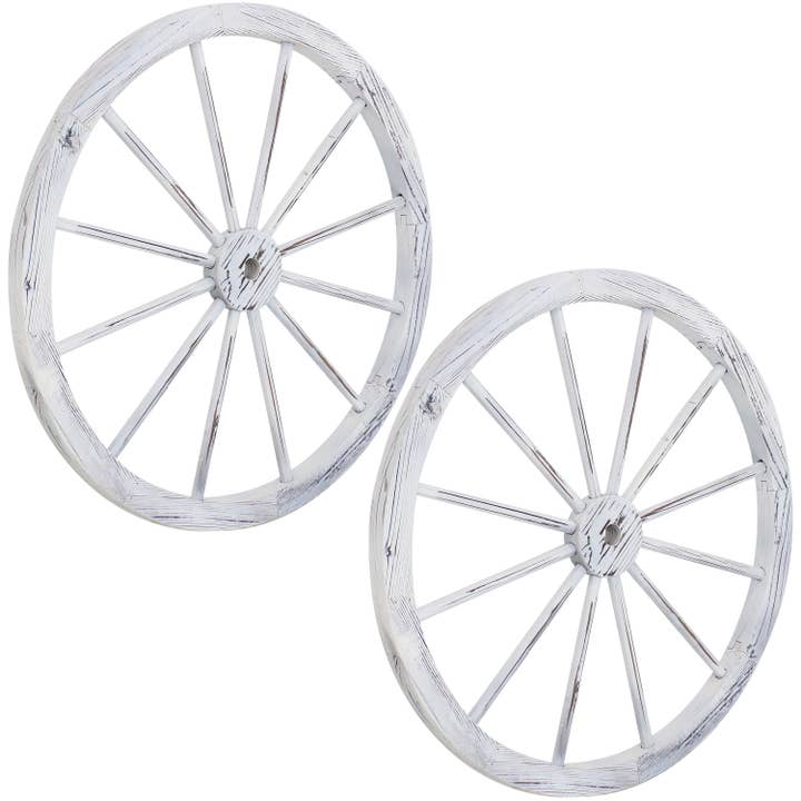 Sunnydaze Decor - Wholesale Outdoor Ornament/Decor - Wagon Wheel Indoor/Outdoor Statue - 29 in - Set of 2 - White1