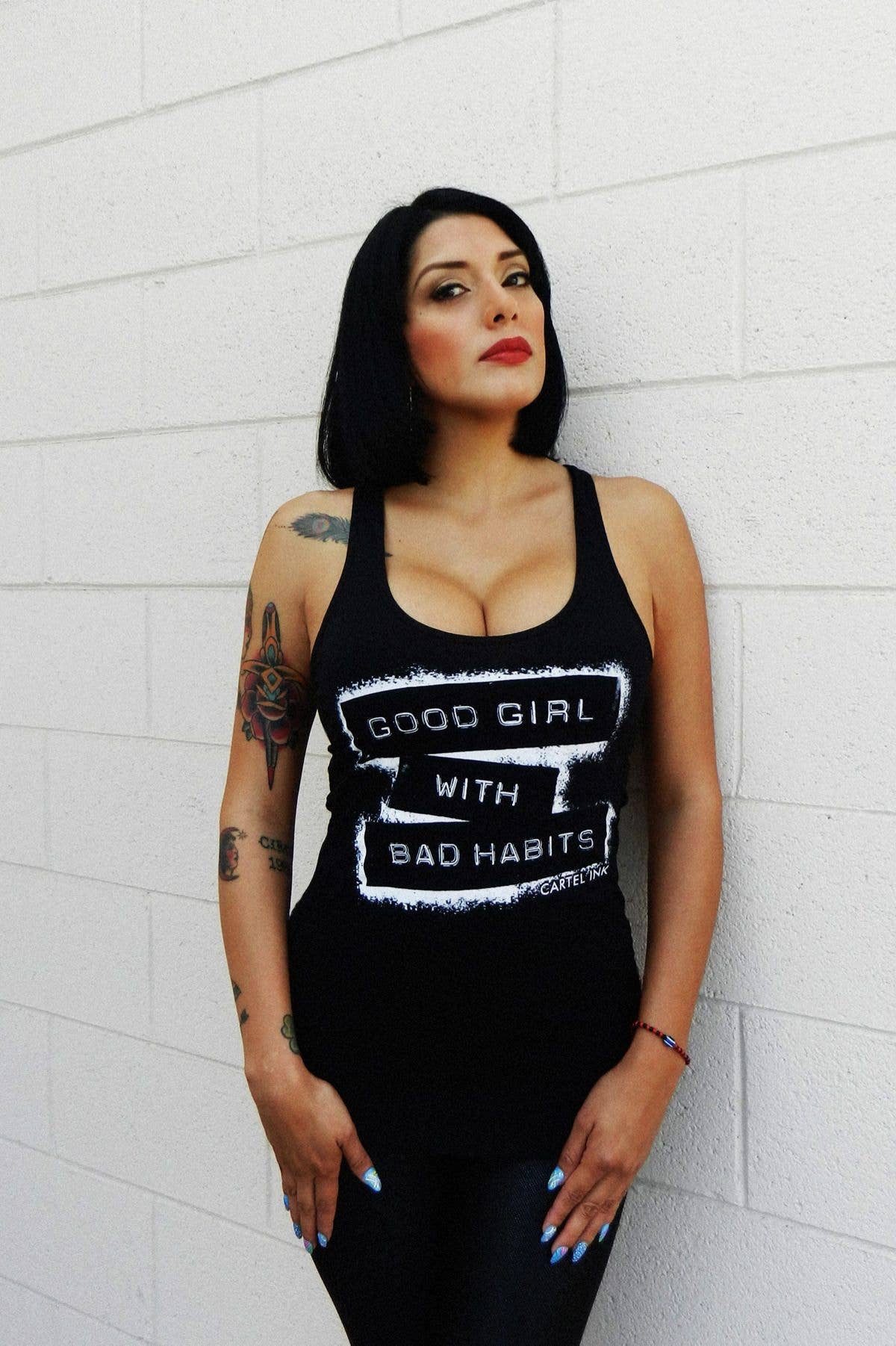Black White Good Girl With Bad Habits Women's Racer Back Tank for wholesale on Faire2