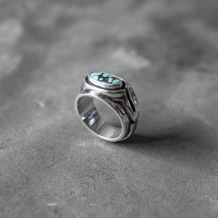 Anello Horizon Turchese – Gemma di Turchese Naturale, Argento Sterling 925, Anello Artigianale Rustico di Dichiarazione per la vendita all'ingrosso da parte di JUNGLE TRIBE
