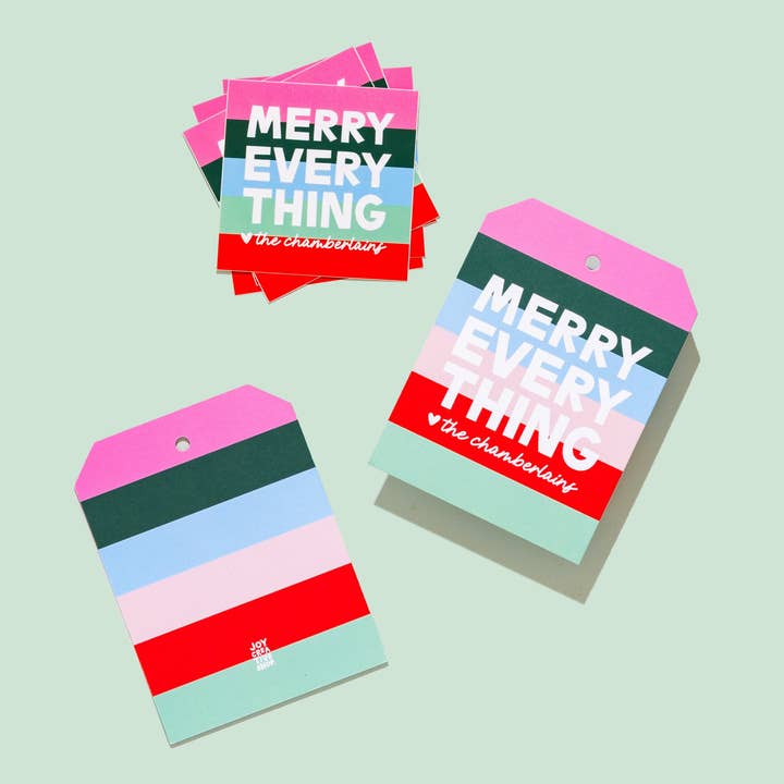 Merry Everything Personalized Sticker & Tag for wholesale by Joy Creative Shop