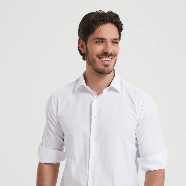Pique shirt slim fit in white for wholesale by Yves Enzo