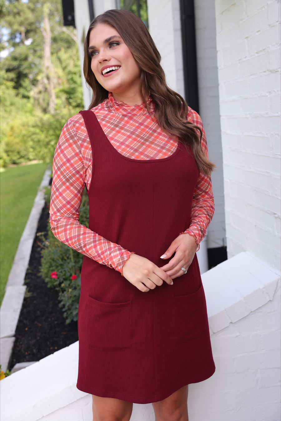 Rory Ribbed Jumper Dress- Burgundy for wholesale on Faire3
