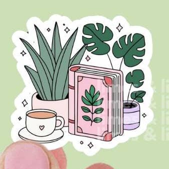 Books, Plants, and Coffee Bookish Vinyl Stickers for wholesale by Limes & Lilly